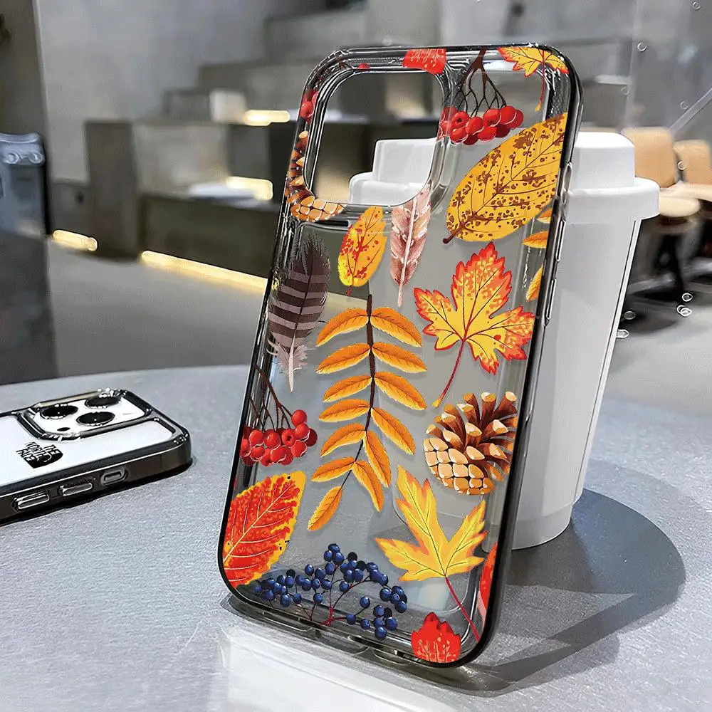 

autumn leaves pattern transparent phone case,suitable for iPhone17 iPhone 16,16Pro,16ProMax,16Plus to 11, 12, 13,14,15 series