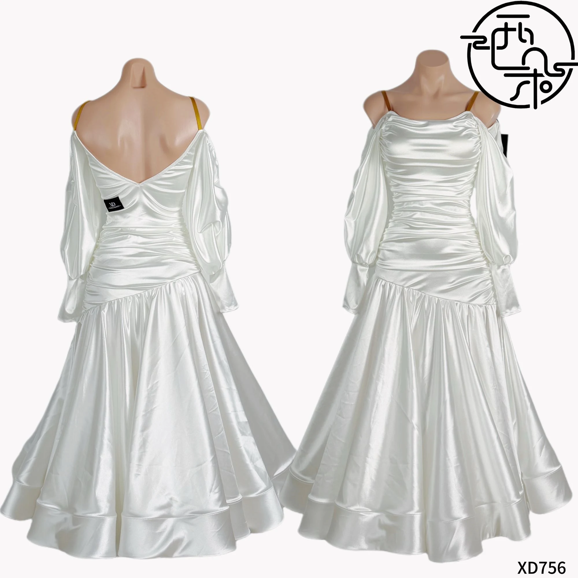 Pearl Satin Ballroom Dance Dress Women Performance Costume White Long Dress Parrt Prom Dress Competition Wear Waltz Dress L20123