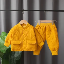 Brand Tracksuits Winter Autumn Baby Boy Clothes Full Sleeve Solid Parkas Pants 2pcs/set Cotton Suits Children Clothing Toddler x