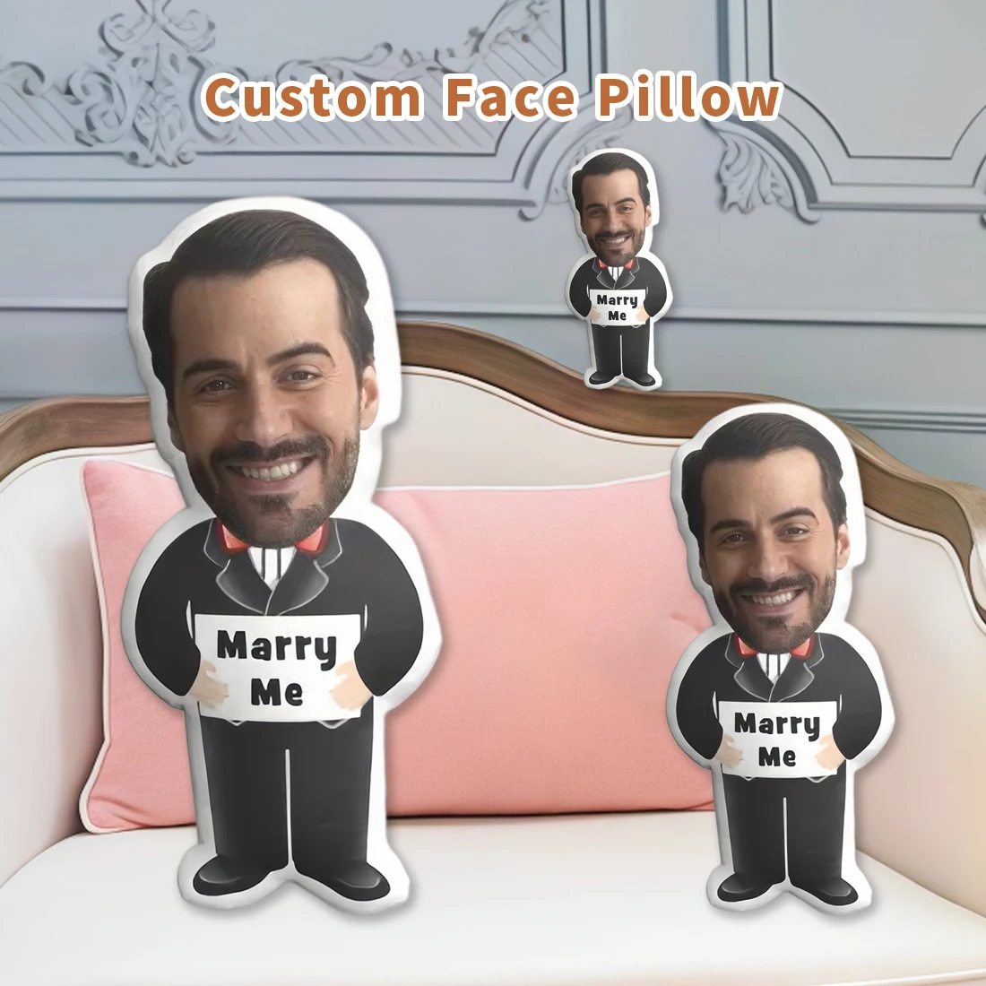 Personalisiertes Foto-Plüschkissen – individuelles FaceBodyNameTextLogo – Hochladen Ihres eigenen Bildern – weiches Stoffkissen für Bett, Sofa, Auto – Detail 4