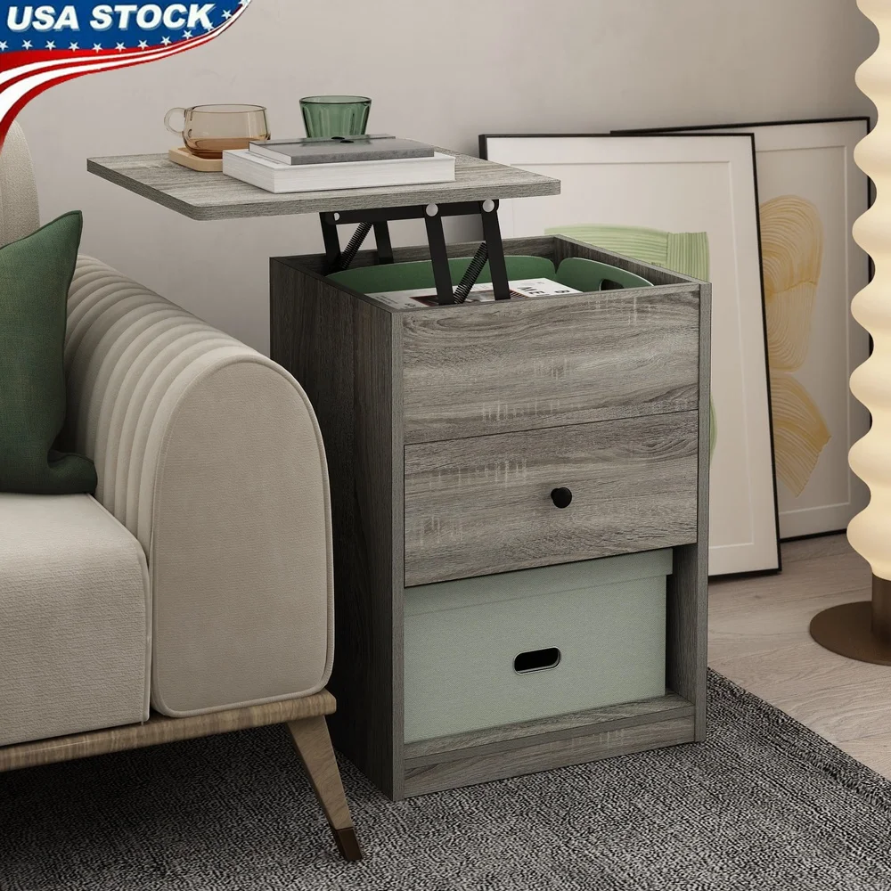

Lift Top Nightstand with Hidden Storage Durable CARB Composite Wood Easy Assembly Small Spaces Bedroom Dorm Apartment