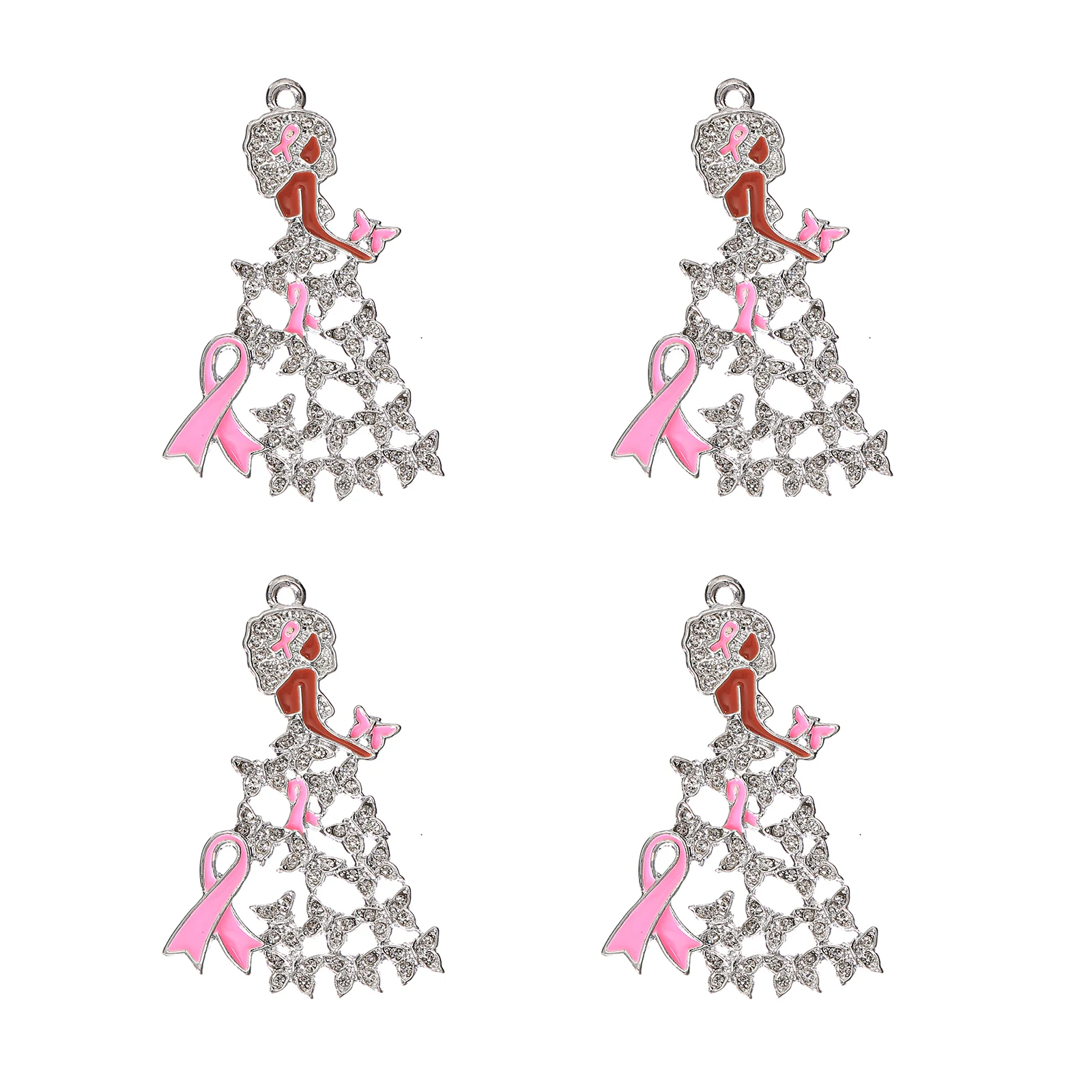 10pcs Afro Black Girl Charms Pink Ribbon Breast Cancer Awareness Pendant for Bracelet Necklace Making Wholesale BGR246-BGR249