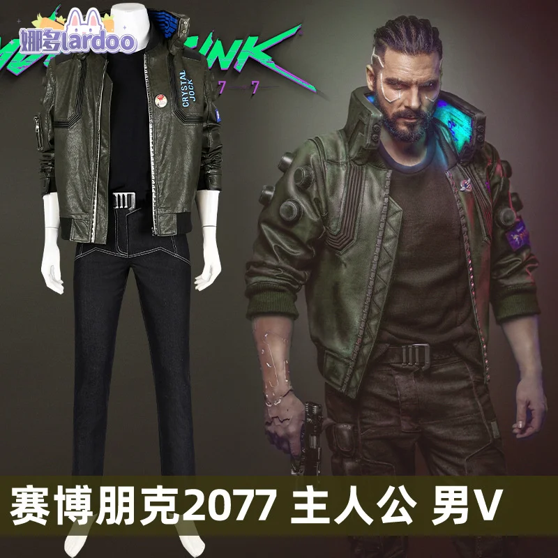 Punk 2077 cosplay v costume cosplay giacca di pelle camicia pantaloni outfit set completo festa di carnevale di Halloween per donna uomo lardoo