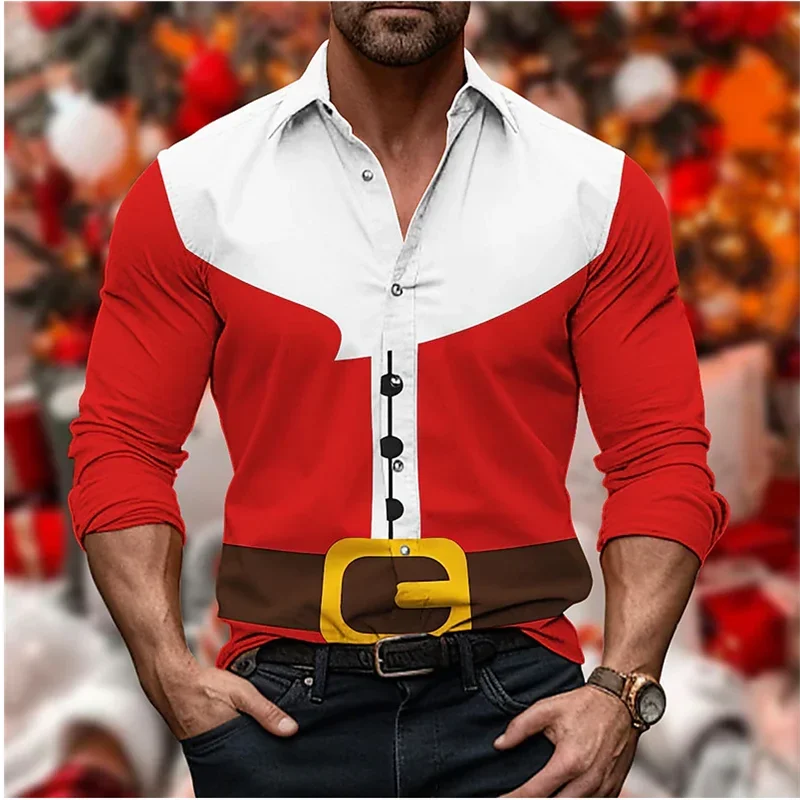 Weihnachts hemd Schneemann HD-Muster hochwertige Mode Herren hemd Knöpfe Designer Design Tops Herren Revers plus Größe 2024