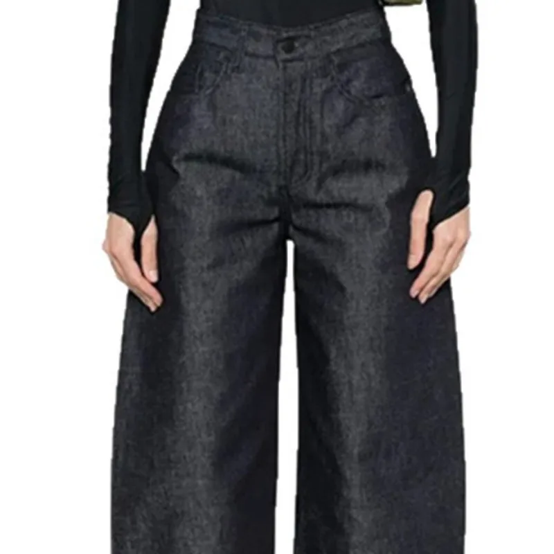 ANJY ฤดูใบไม้ร่วงใหม่ผู้หญิงอินเทรนด์กางเกงยีนส์กระเป๋ากลับ LACE-up Dark สไตล์เรียบง่าย High Street Elegant VINTAGE Stylish DENIM กางเกง a10163