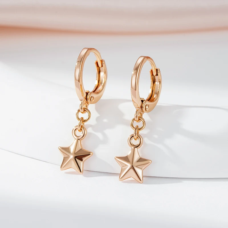 SYOUJYO Cute Five-pointed Star Dangle Earrings For Women 585 Gold Color Trendy Jewelry Gift