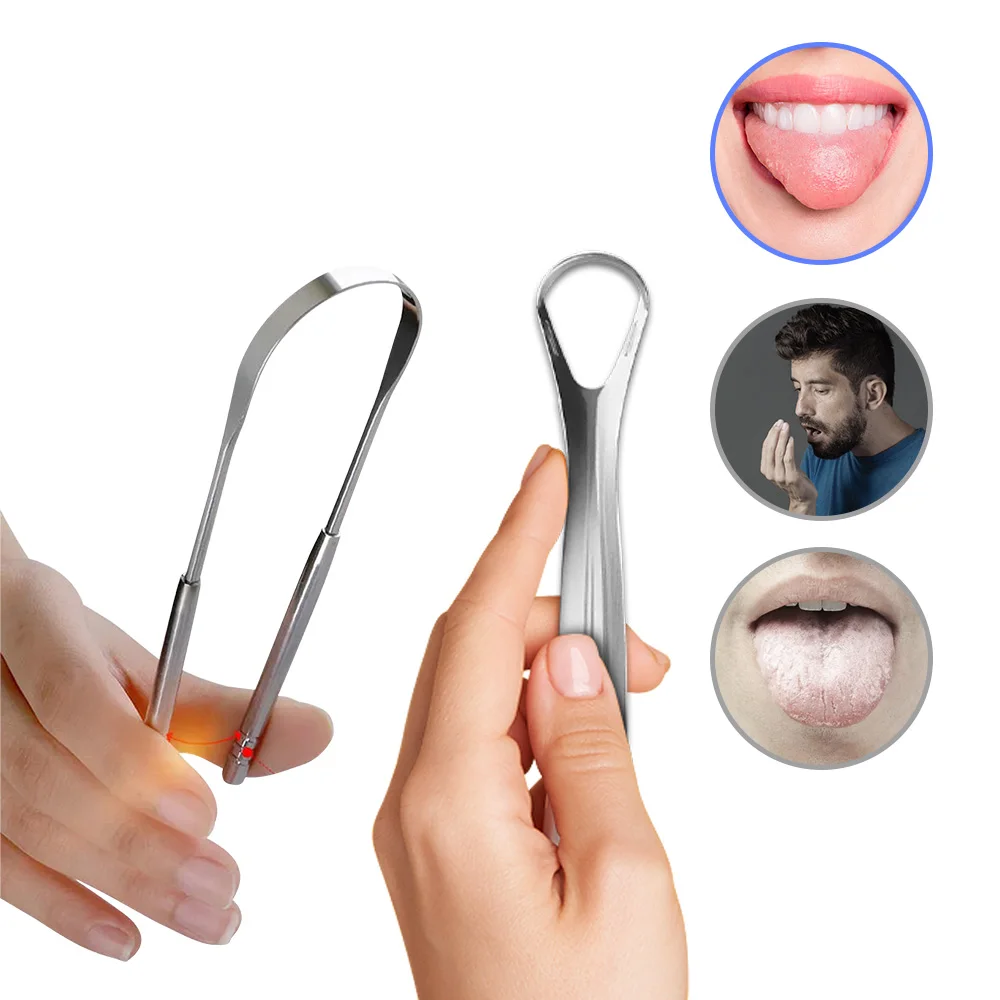 Tongue Scraper Cleaner Adult Surgical Grade Eliminate Bad Breath Stainless Steel Metal Tongue Scarper Brush Dental Scrapper Tool