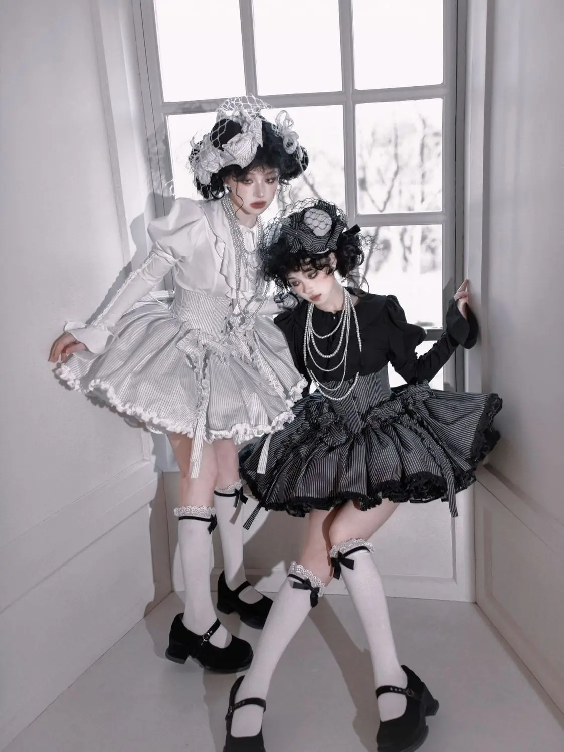 

SOIOMES Lolita Half Skirt Striped Lolita Puff Skirt Gothic Retro SK Half Skirt Cosplay
