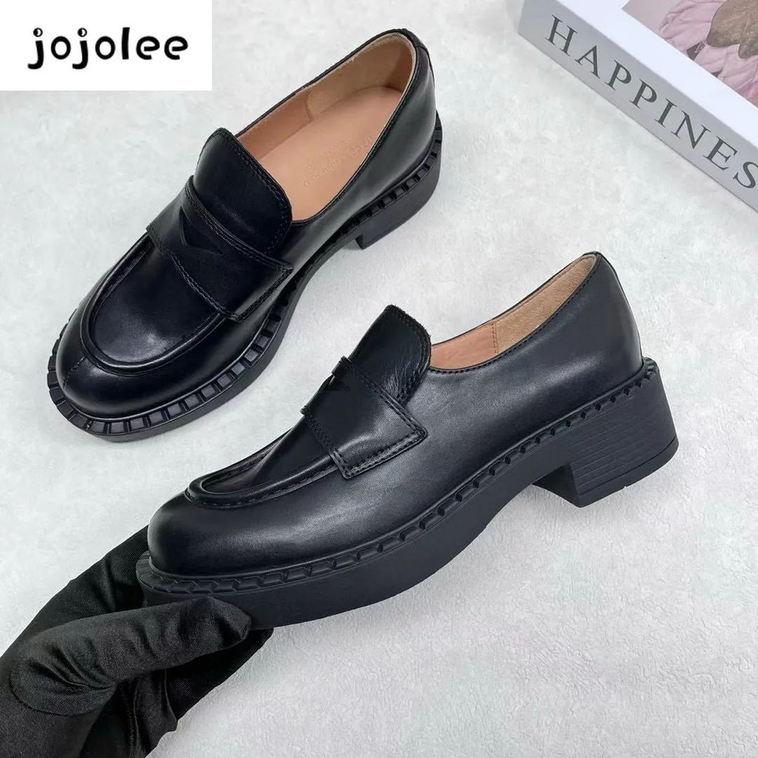 jojolee  2024 Women Ballet Flats Shoes Soft Real Leather Silver Buckle Strap Casual Low Heels Wedding Dress Shoes ballet Shoes