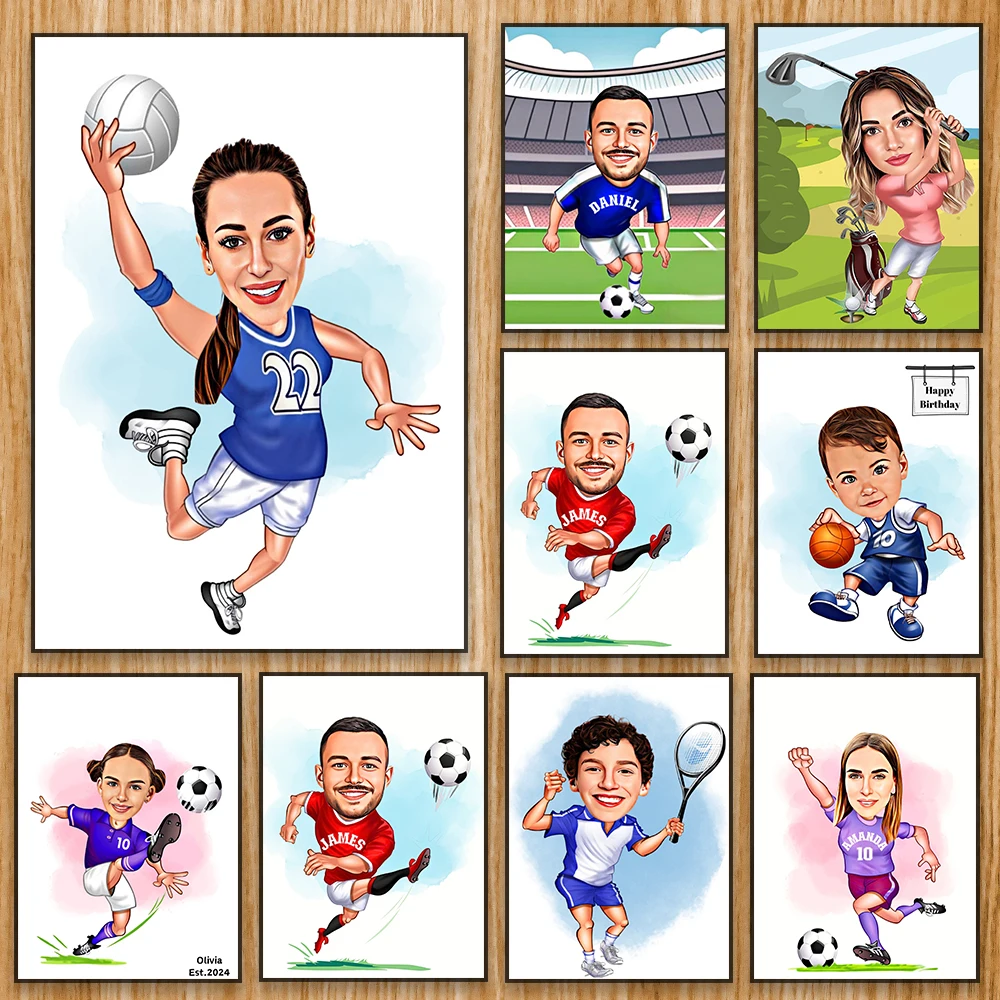 مخصص للأطفال كرة السلة الكرتون صورة المشارك كرة السلة كاريكاتير طباعة مخصص الكرة الطائرة تنس لاعب الكرتون قماش يطبع