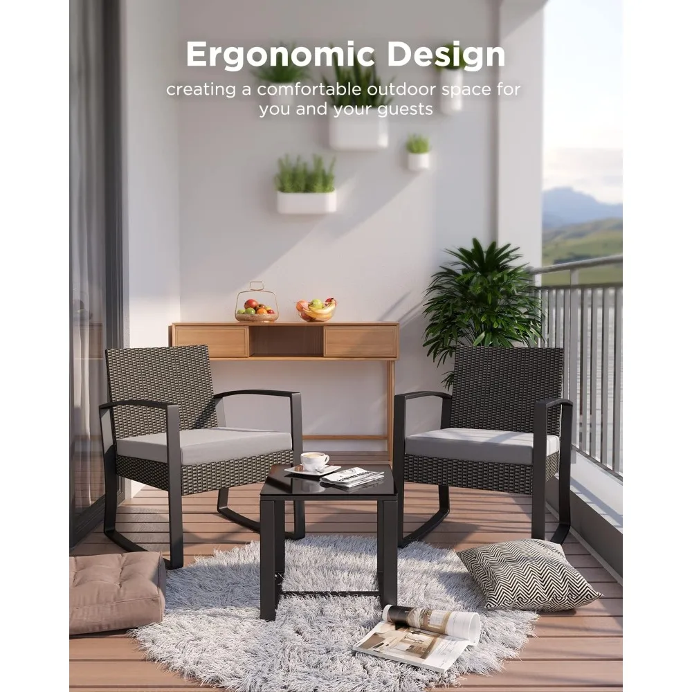 

3 Pieces Patio Furniture Set Rocking Bistro Set,with Coffee Table for Garden, Outdoor Rattan Conversation Set