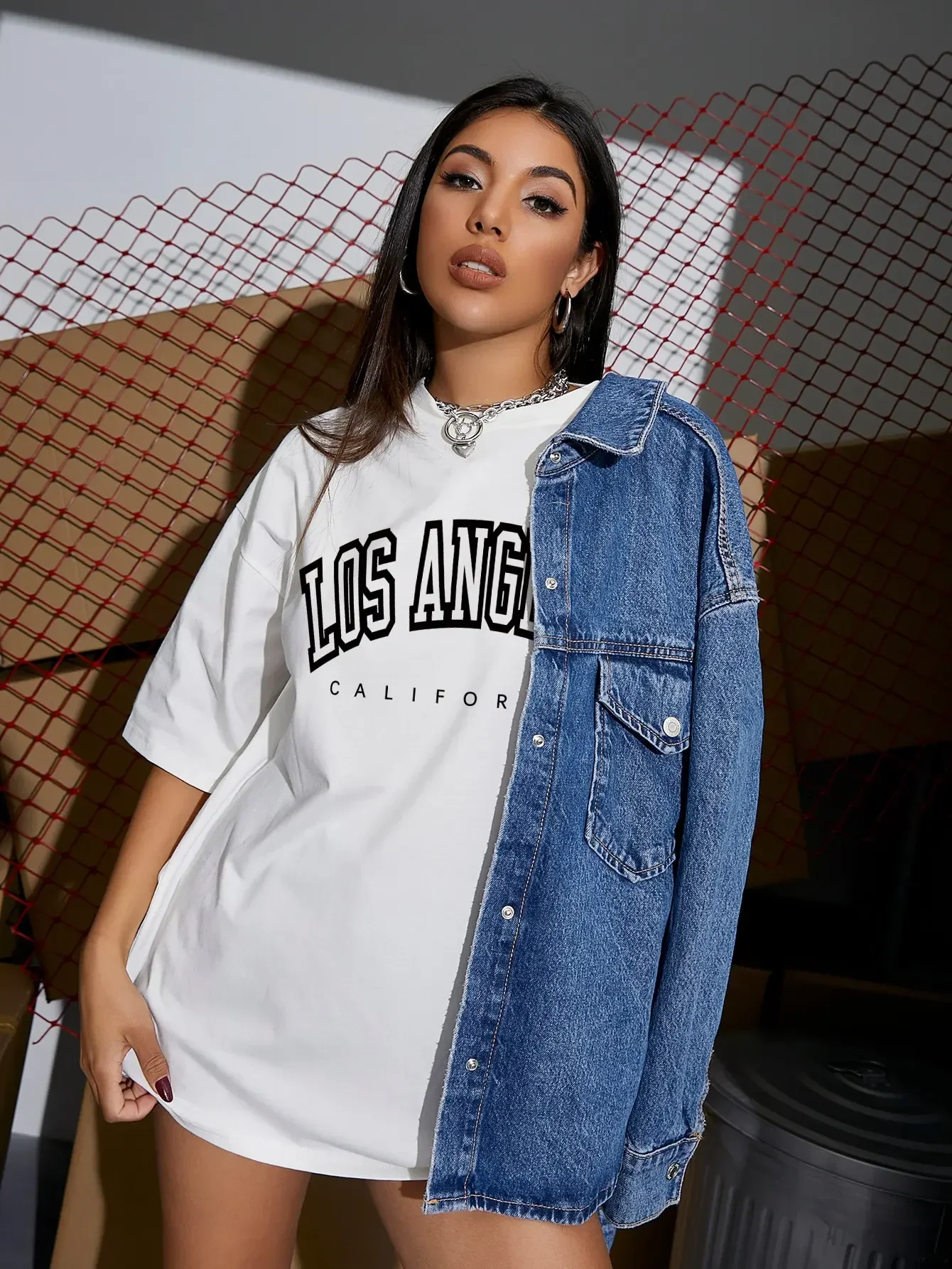 Oversized Los Angeles California USA Street T-Shirts Women  Fashion Hip Hop Short Sleeve Breathable Tops Loose Tshirt Streetwear