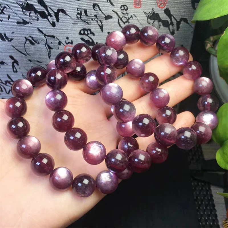 

10MM Natural Purple Lepidolite Bracelet Smooth Round Gem Stone Beads For Jewelry Making Design women Gift