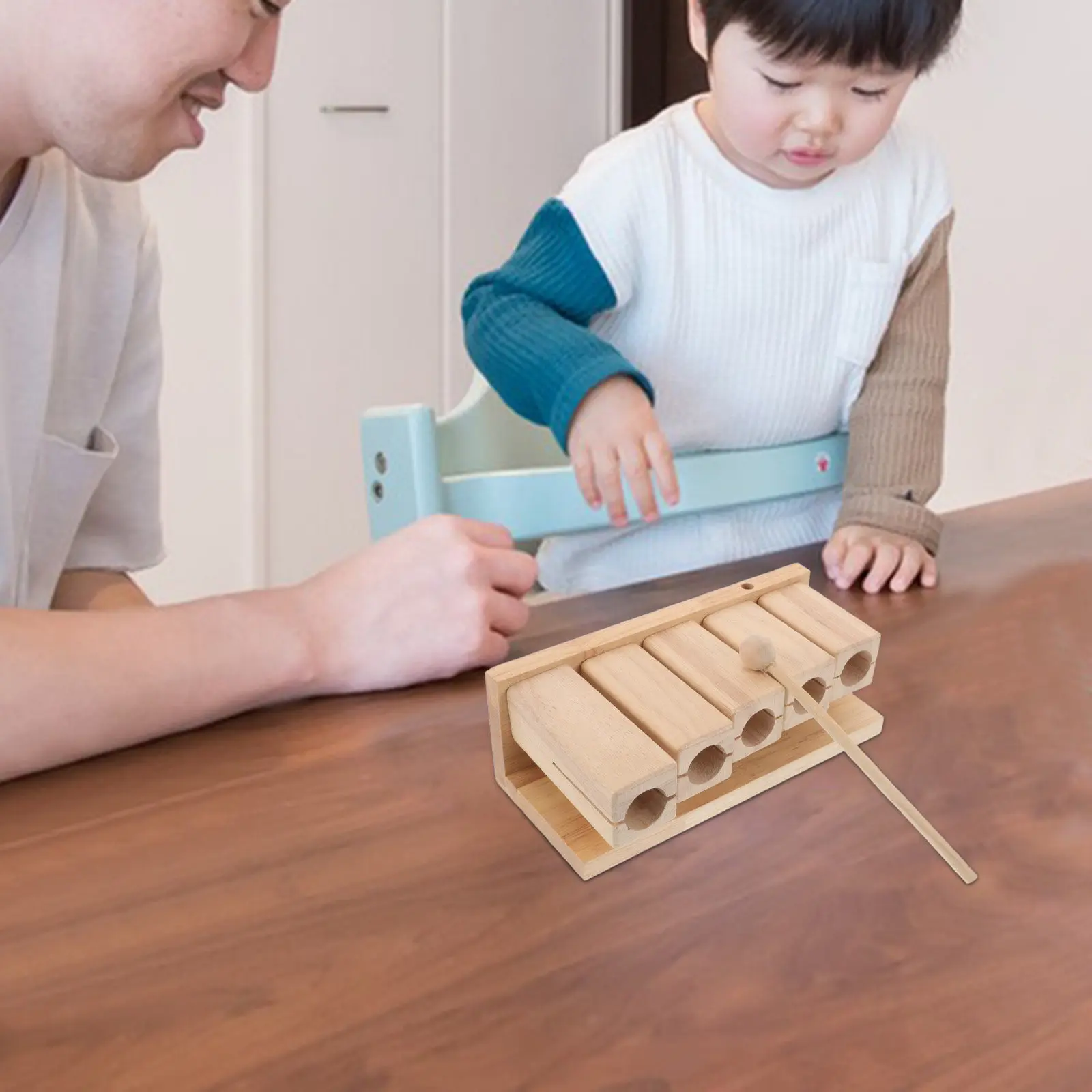 Wooden Percussion Block 5-Tone Pentatonic Scale Hand Drum for Classroom, Preschool & Family Music Activities