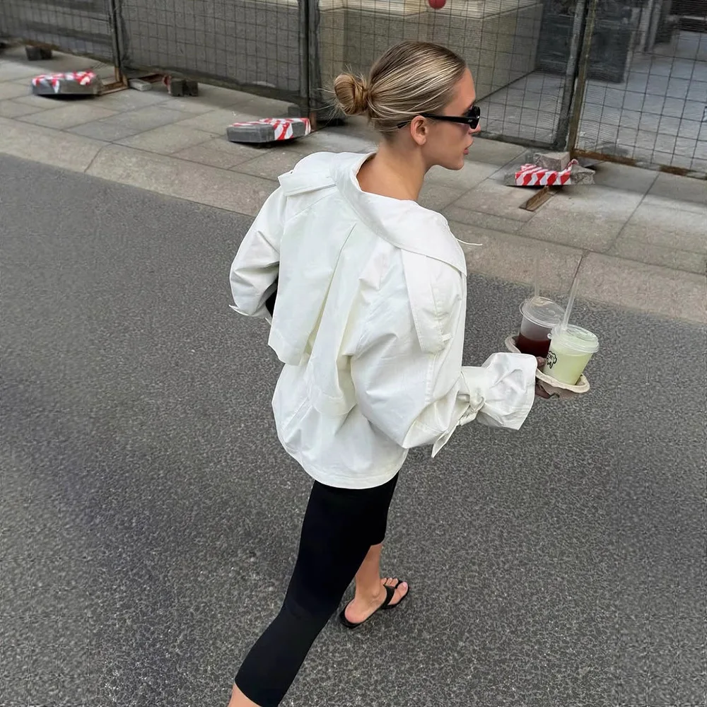 Automne et hiver femmes Vintage Blazer col cravate manteau couleur unie ample décontracté à manches longues taille cintrée vêtements d'extérieur