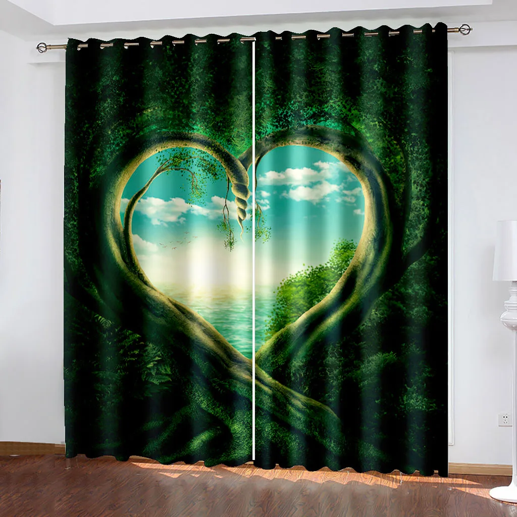 

Loving Heart Curtains with Grommet Top, Drapes Decor for Bedroom, Living Room, Window Treatment, Dreamy Forest, Nature, Red