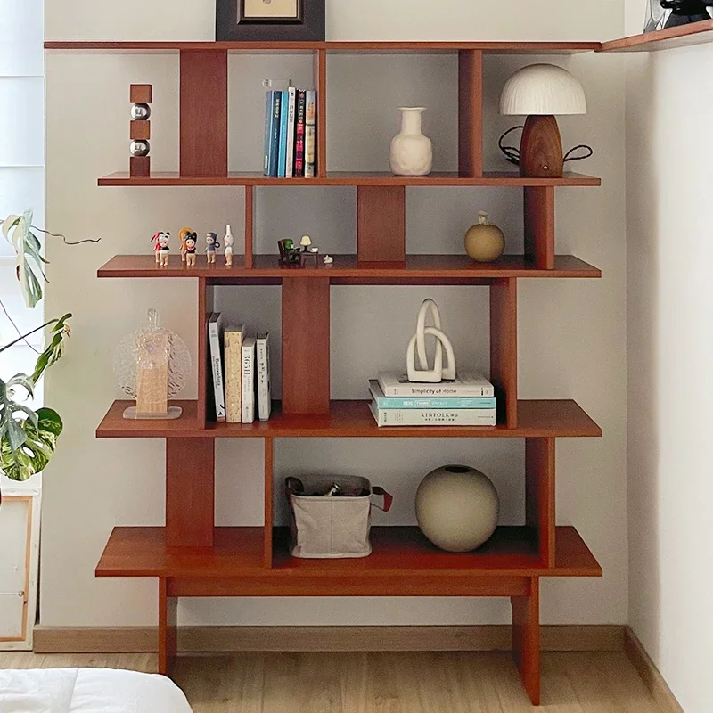 Simple medieval multi-layer reading bookshelf floor-to-ceiling display wall storage rack living room study storage