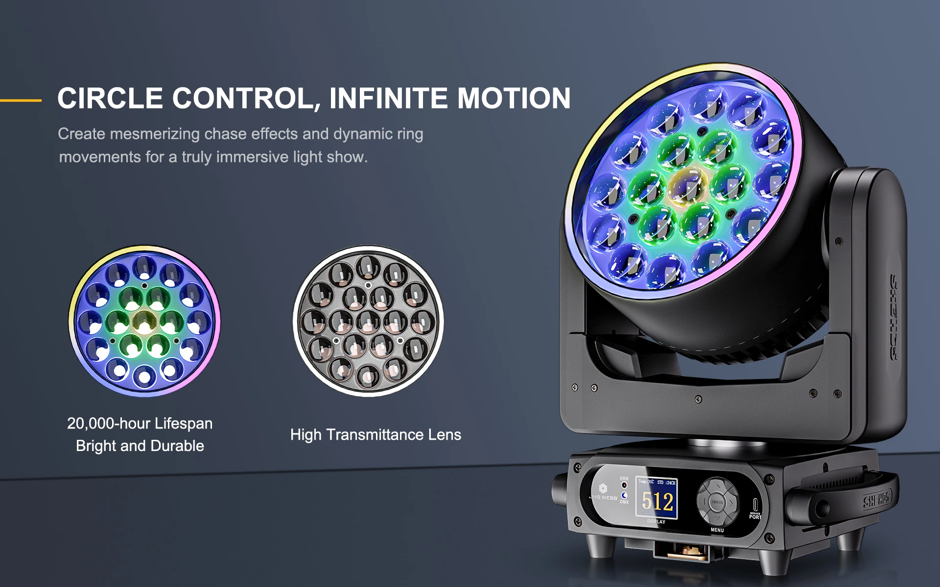 SHEHDS 1/2 Stück 19x15W RGBW LED Moving Head 19x25W Beam Wash Geräuscharmer Bühnenlichteffekt Professionell für DJ Disco Hochzeit Party 2 Jahre Garantie – Detail 14