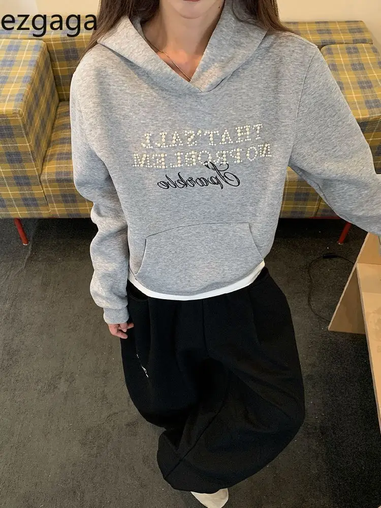 

Ezgaga толстовки женские жемчужные осенне-зимние свободные с длинным рукавом Y2k гранж модные карманы уличная одежда толстовки женские повседневные