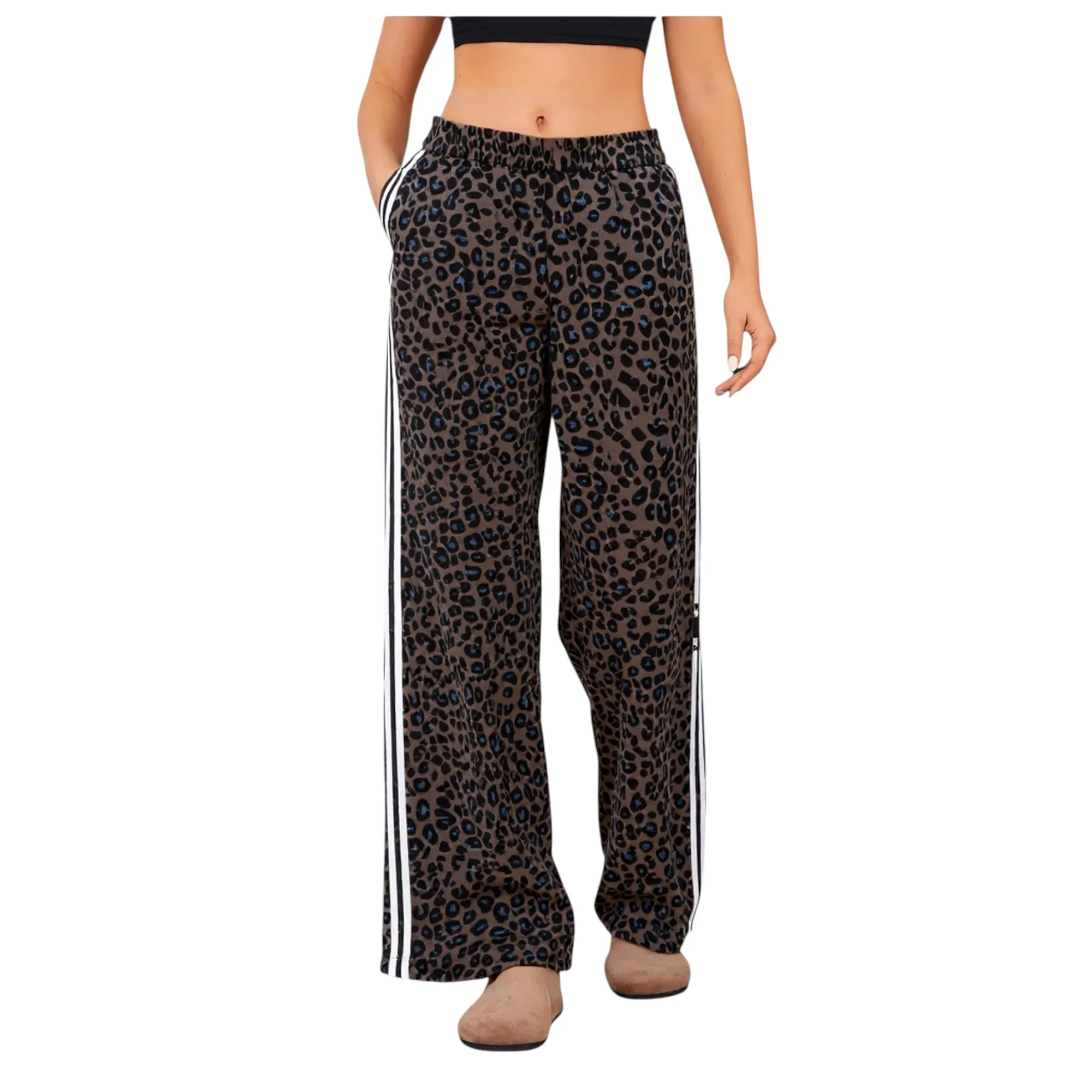 Pantalones con estampado de leopardo para mujer, pantalones guepardo de cintura alta para mujer, pantalones elásticos de pierna ancha, pantalones casuales de moda de otoño