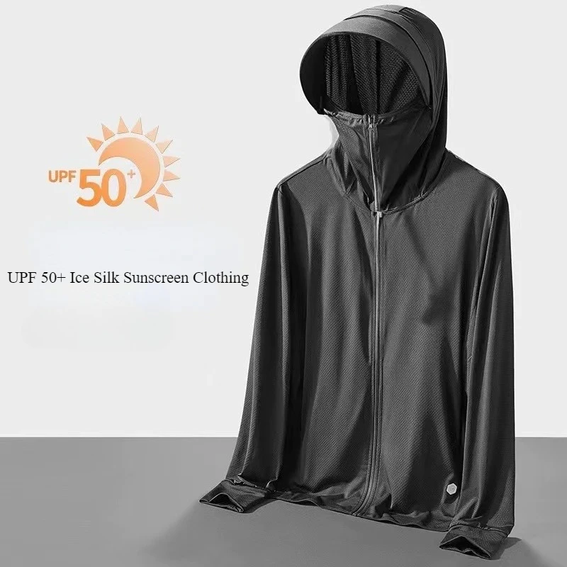 

UPF 50+ ледяной шелк солнцезащитная одежда мужская летняя защита от ультрафиолета ультратонкое дышащее солнцезащитное пальто для рыбалки на открытом воздухе 도매
