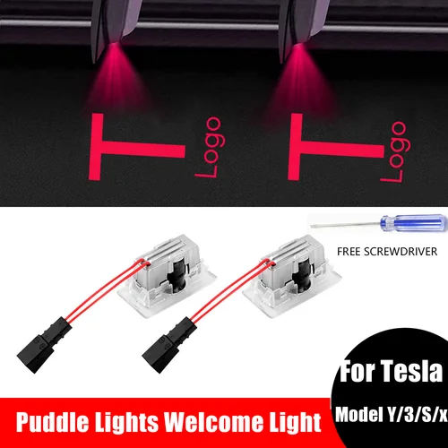Imagen 1 del producto Para Tesla Model Y 2025 Juniper luces de puerta proyector HD luces de charco modelo 3 luces LED de alta banda láser fantasma sombra luces de bienvenida