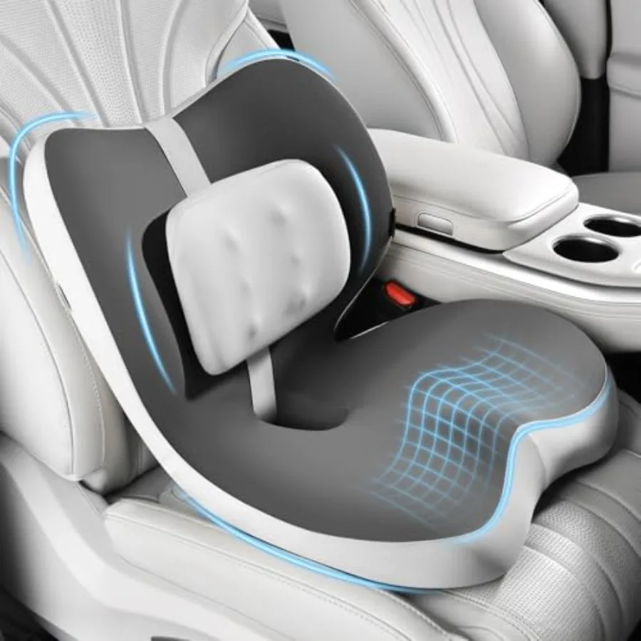 

2 in 1 Memory Foam Truck Seat Cushion and Lumbar Support Pillow with Adjustable Strap for Long Drives Fits Semi Truck Car Offic