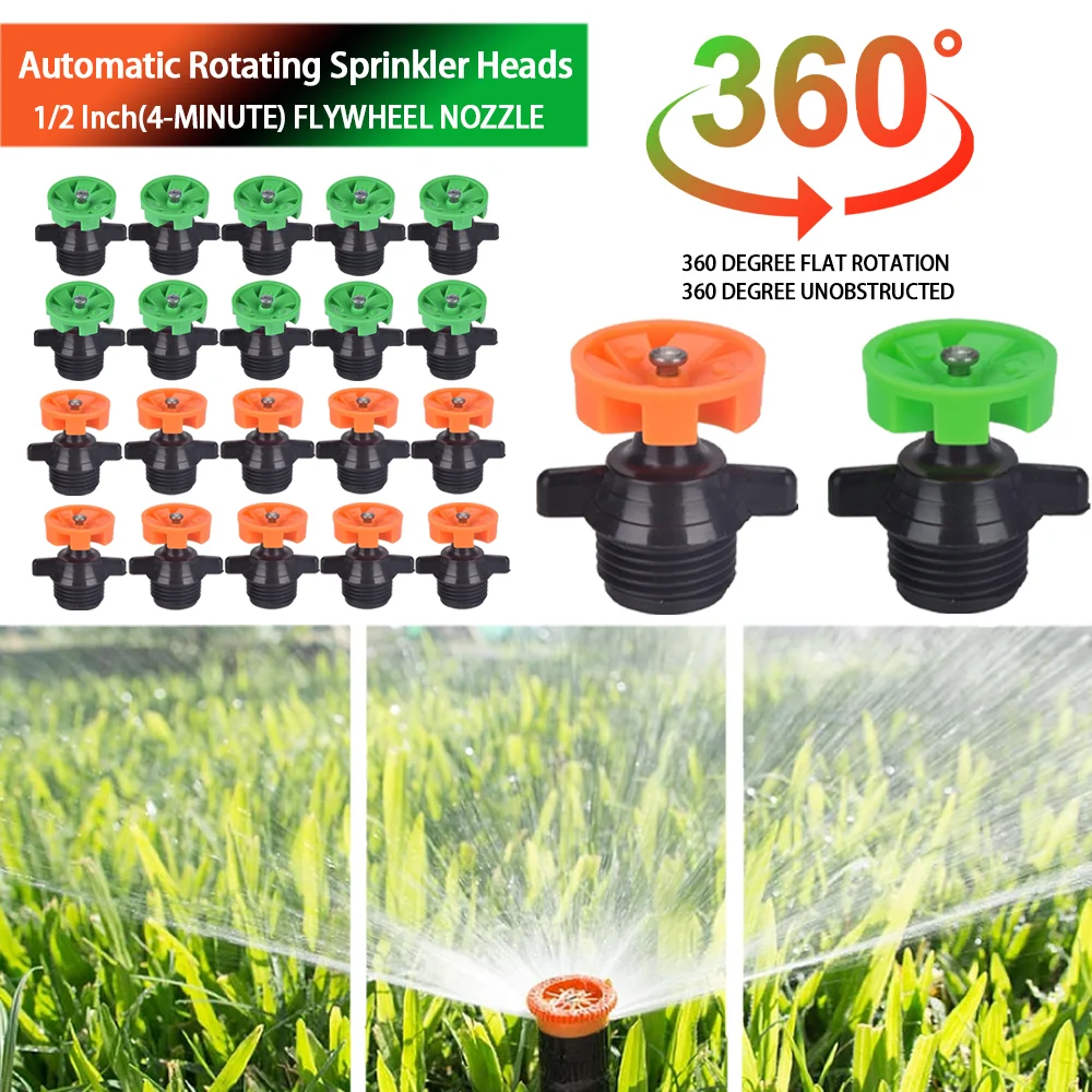 360 Degree 10pcs Automatic Rotating Sprinkler Heads, Garden Lawn Irrigation 1/2\