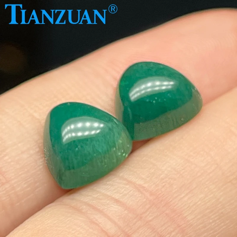 10x10mm 3.5ct Lab-grown Opaque Emerald Stone Hydrothermal Emerald Green Cabochon Cut Trillion Shape Beads Jewelry Making