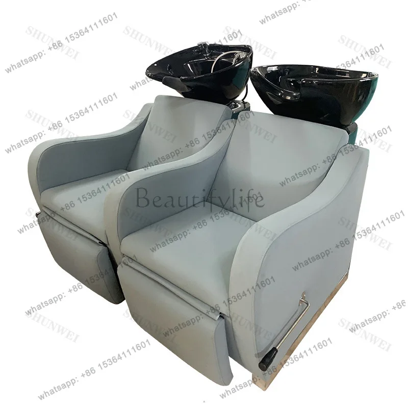 Factory Direct Sales High-end barber shop shampoo bed hair salon special semi-lying ceramic deep basin flush bed