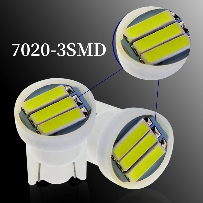 

100PX 24V DC T10 3SMD 7014 LED 3SMD 7020 1W White Blue Red Green Yellow W5W LED Wedge License Plate Light Lamp Car Light Source