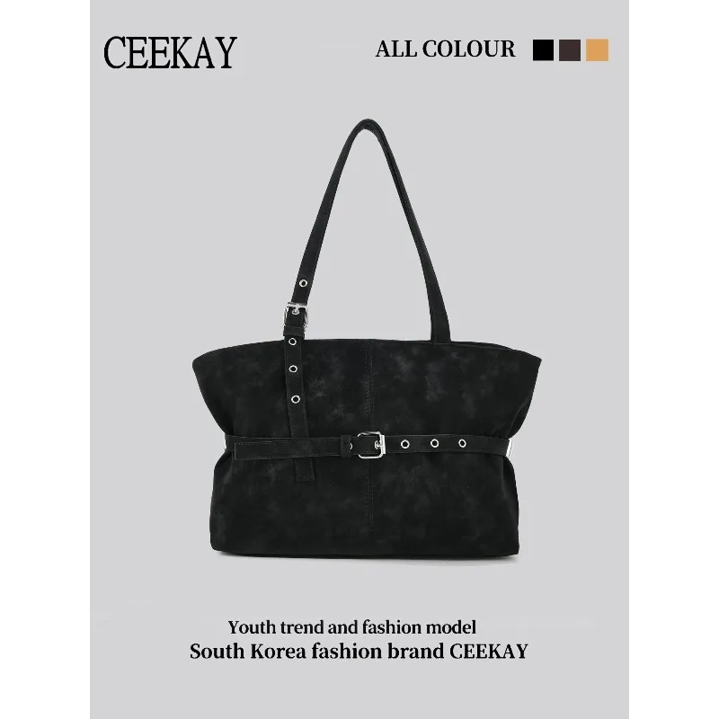 

Элегантная черная сумка CEEKAY, винтажная замшевая сумка-тоут с регулируемым ремнем, идеально подходит для повседневного использования и работы, модная повседневная сумка через плечо.