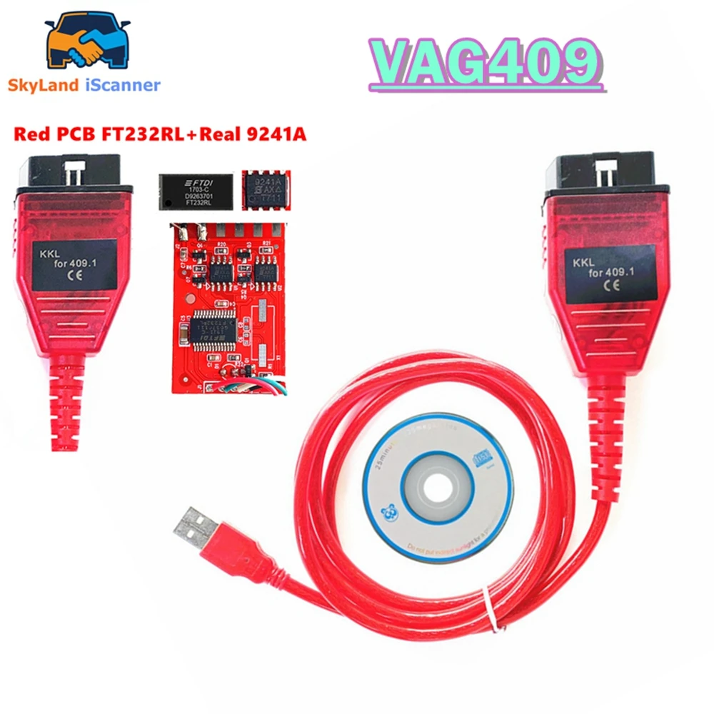 

Newest Release VAG KKL 409.1 Red PCB Board FT232RL 9241A Real Chip VAG409 USB Code Reader VAG 409 Super practical For AUDI/VW
