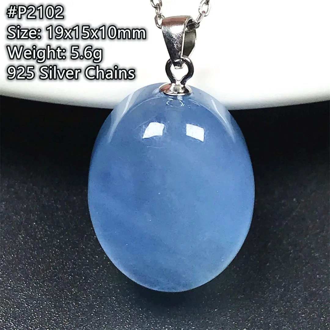 Natural Ocean Blue Aquamarine Stone Pendent Necklace Silver Chains For Women Men Healing Wealth Gift Crystal Beads Jewelry AAAAA