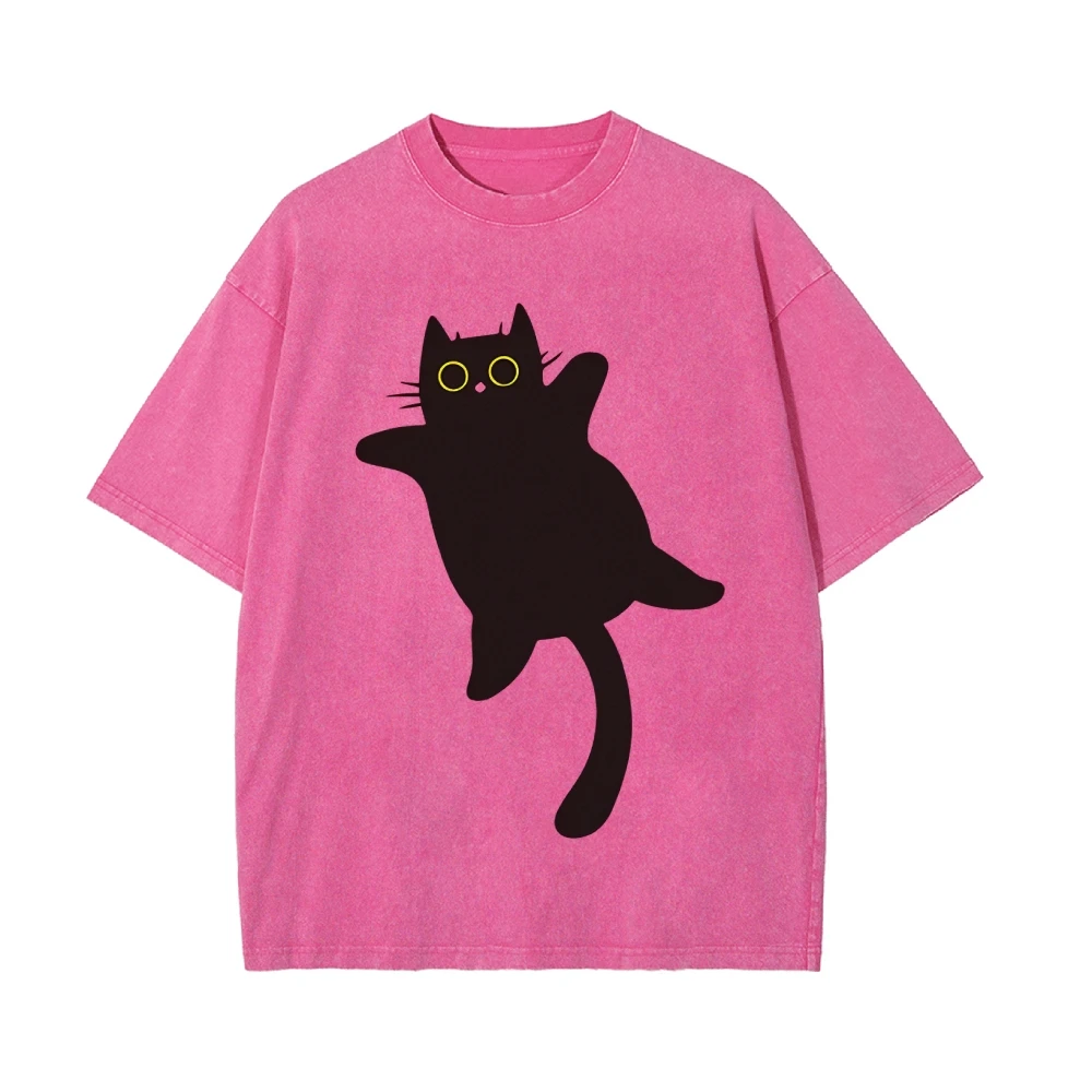 Cute Funny Fat Black Cat Shirt Vintage Oversized Casual Women's Short Sleeve Tee Cat Lover Gift Trendy Stylish Y2k 90s T-shirt