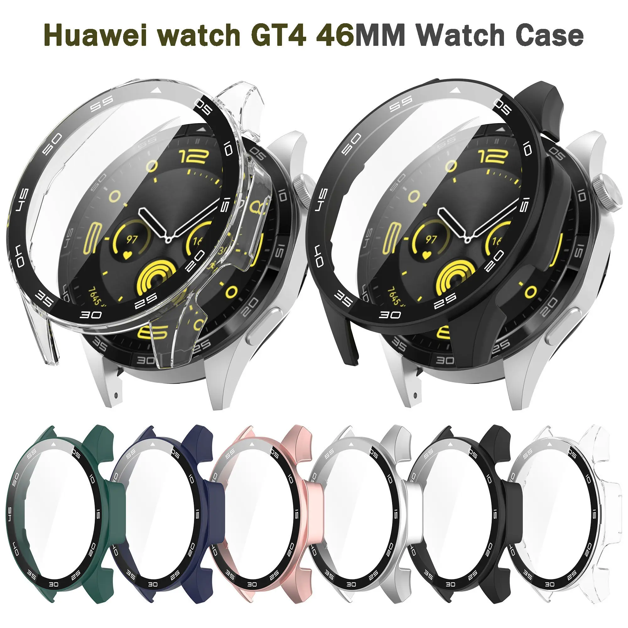 Glass + Case for Huawei Watch GT4 46mm Accessory PC All-around Bumper Digital Protective Cover + Screen Protector for Huawei GT4