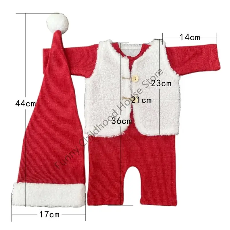 D0LA 3 قطعة طقم ملابس تصوير سانتا للأطفال قابل للتمدد ومريح لحديثي الولادة وعيد الميلاد لالتقاط الصور من 0 إلى 3 أشهر