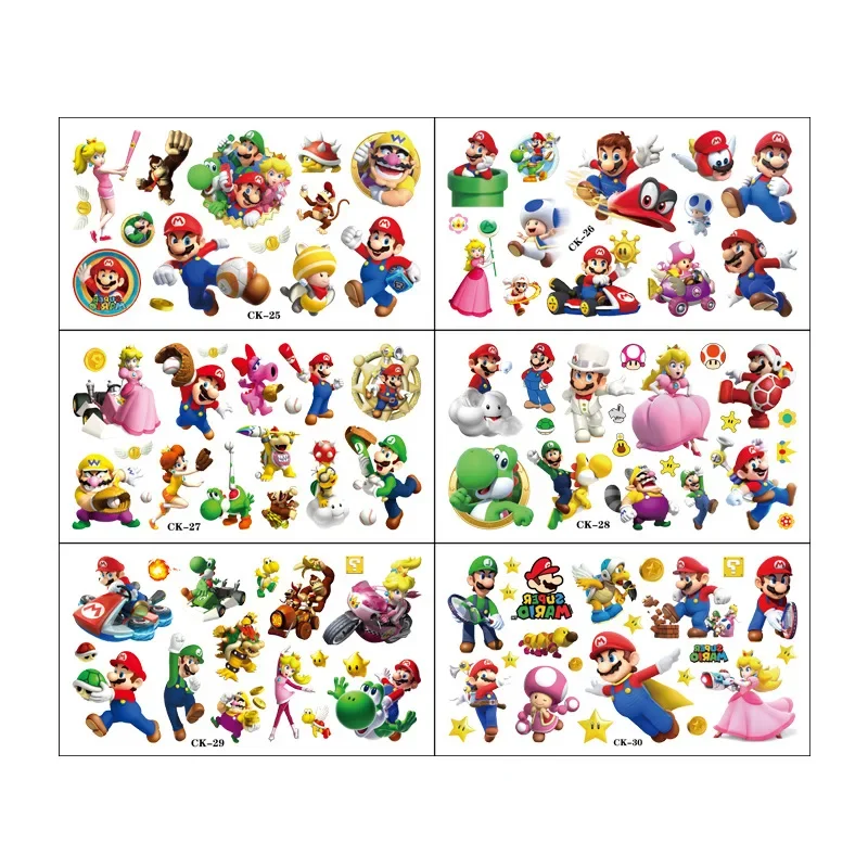 6 pçs mario tatuagem adesivos à prova dwaterproof água bonito luigi adesivo engraçado crianças meninas natal presente de aniversário brinquedo recompensa
