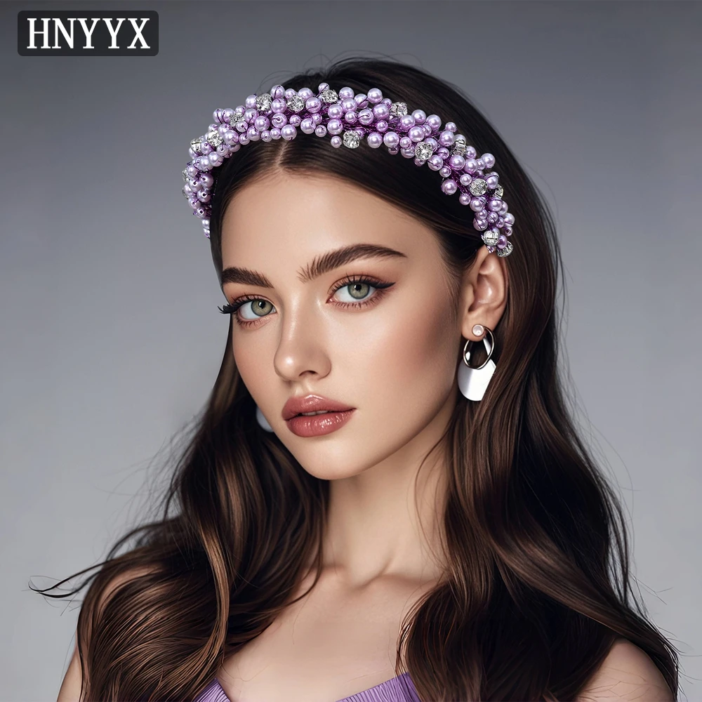 

YouLaPan Exquisite Purple Pearl Headband Paired Rhinestone Elegant Bridal Wedding Banquet Dance Party Hair Accessories YXA80