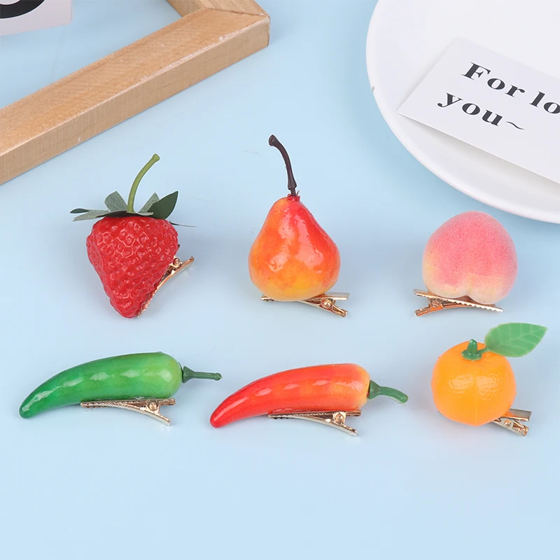 5Pcs Cute 3D Simulation Fruit Hair Clip Pear Strawberry Green Pepper Red Chili Hairpin Duckbill Clip Side Clip Headwear Barrette