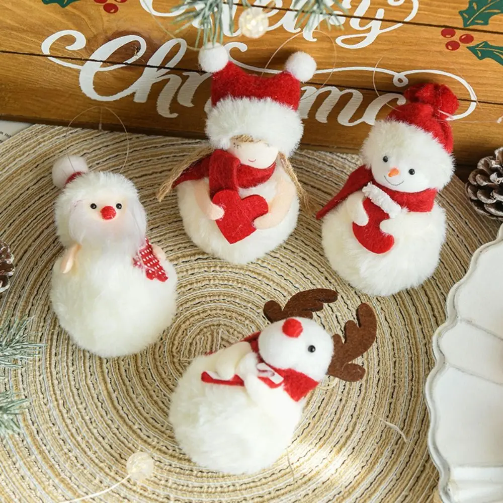 Fabric Plush Little Doll Hanging Pendants Snowman Angel Girl Doll Fabric Snowman Christmas Decoration Santa Crafts