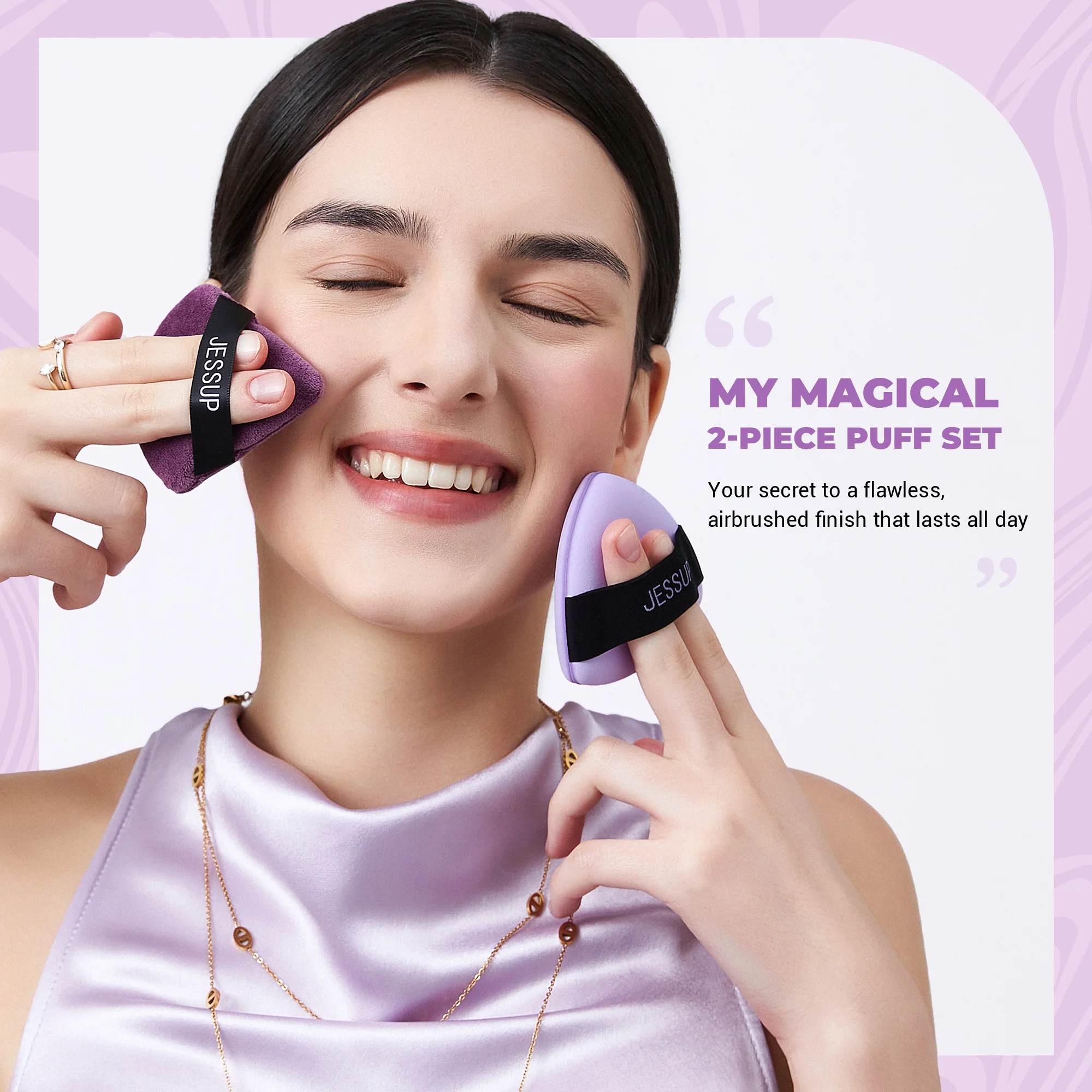 Puszysty puder Jessup, 2 szt. Trójkątne puszyste puderki do podkładu i nakładania, wielokrotnego użytku, nadające się do prania, fioletowe SP018