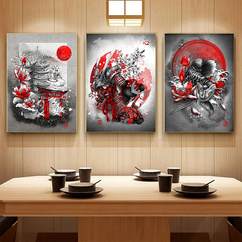 النمط الياباني المشهد قماش اللوحة المائية الحبر الجدار ملصق فني يطبع غرفة المعيشة الممر غرفة المنزل الديكور جدارية #2