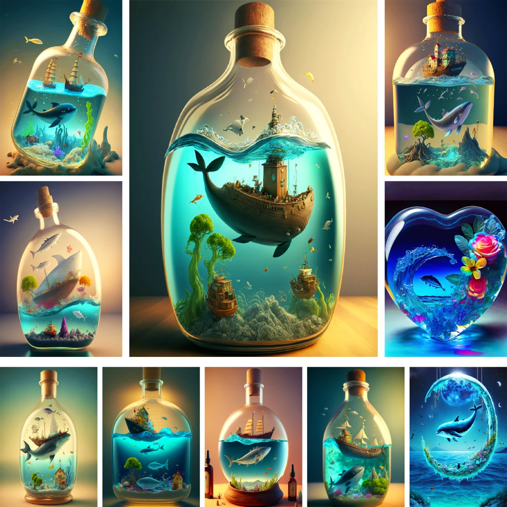 Whale In Bottle Painting By Numbers Set Oil Paints 40*50 Paiting By Numbers Home Decor For Children Handiwork Wholesale Wall Art