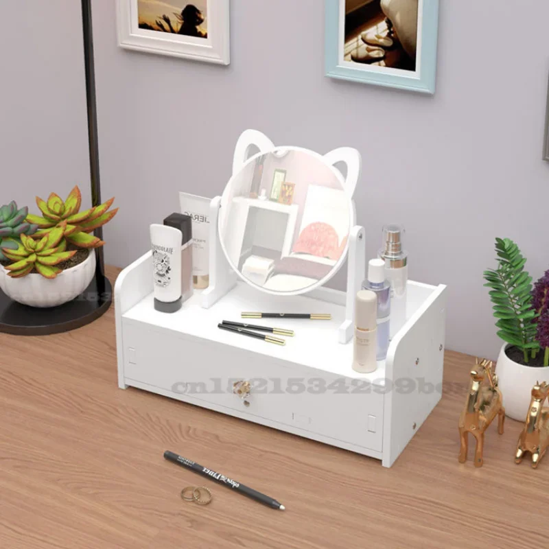 Home Schmink tisch, Kommode mit schönen Katzen Spiegel, drehen Make-up Organizer, Nagellack Pinsel Schmuck Aufbewahrung sbox