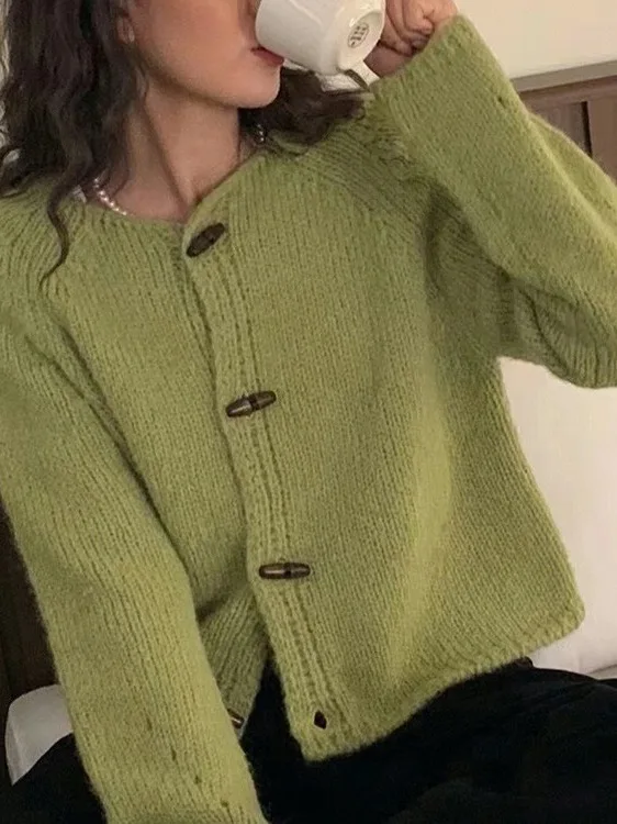 Korean Sle Lazy College Wind Button up Knit Sweater Coat Women's Autumn Winter Fre Youth Reducing Knitted Open Cardigan