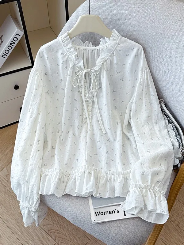 

Korean Sle Floral Print Long Sve Women's irt Knot Belted Hemline Breathable Polyester Spring Summer New Arrival