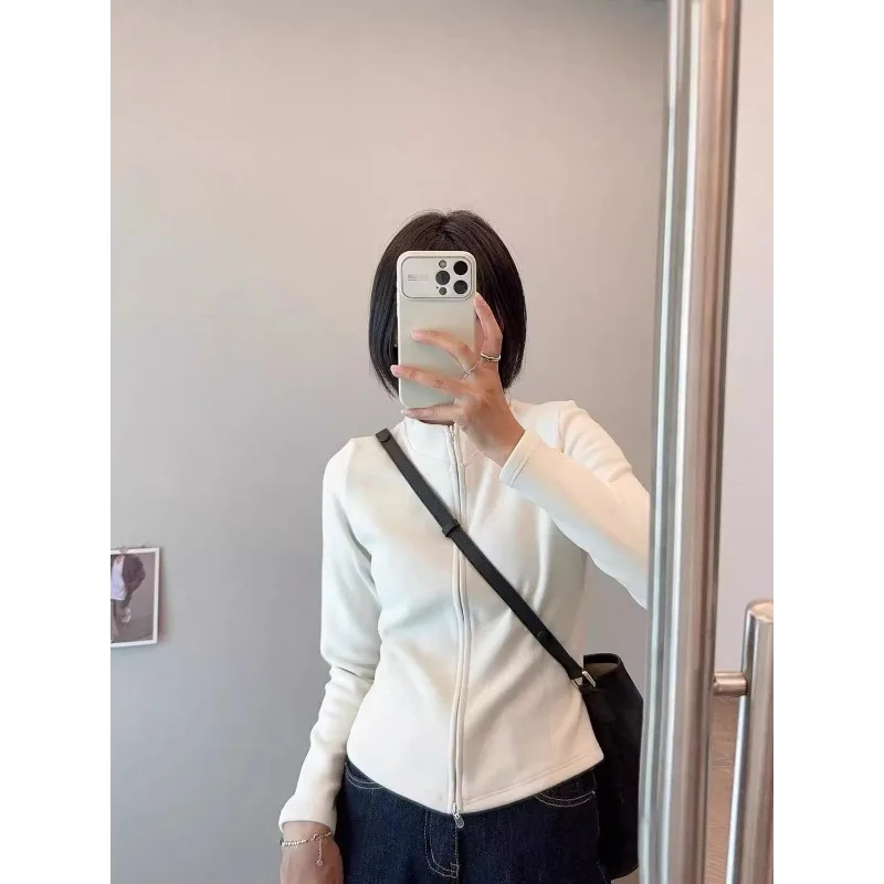 

Флисовая однотонная теплая куртка-кардиган с воротником-стойкой и длинными рукавами, универсальная куртка на молнии для женщин, осень-зима