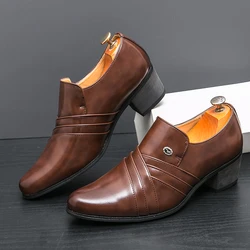 High End Brand Men's Business Dress Shoes Leather Increased Height British Shoes Men Pointed Toe Shoes Wedding Free Delivery