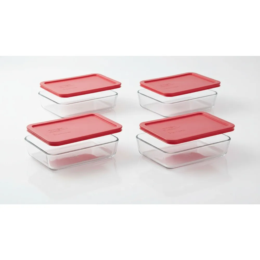 

3-Cup Rectangle Glass Food Storage Containers with Lids, Microwave & Freezer Safe, Set of 4 (8-Piece)